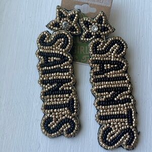 HUGE Estate Black and Gold Beaded Earrings Saints Fan Football Tailgate